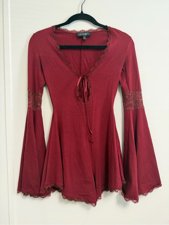 Dolls Kill Other - Red Lace-Trim Bell Sleeve Top